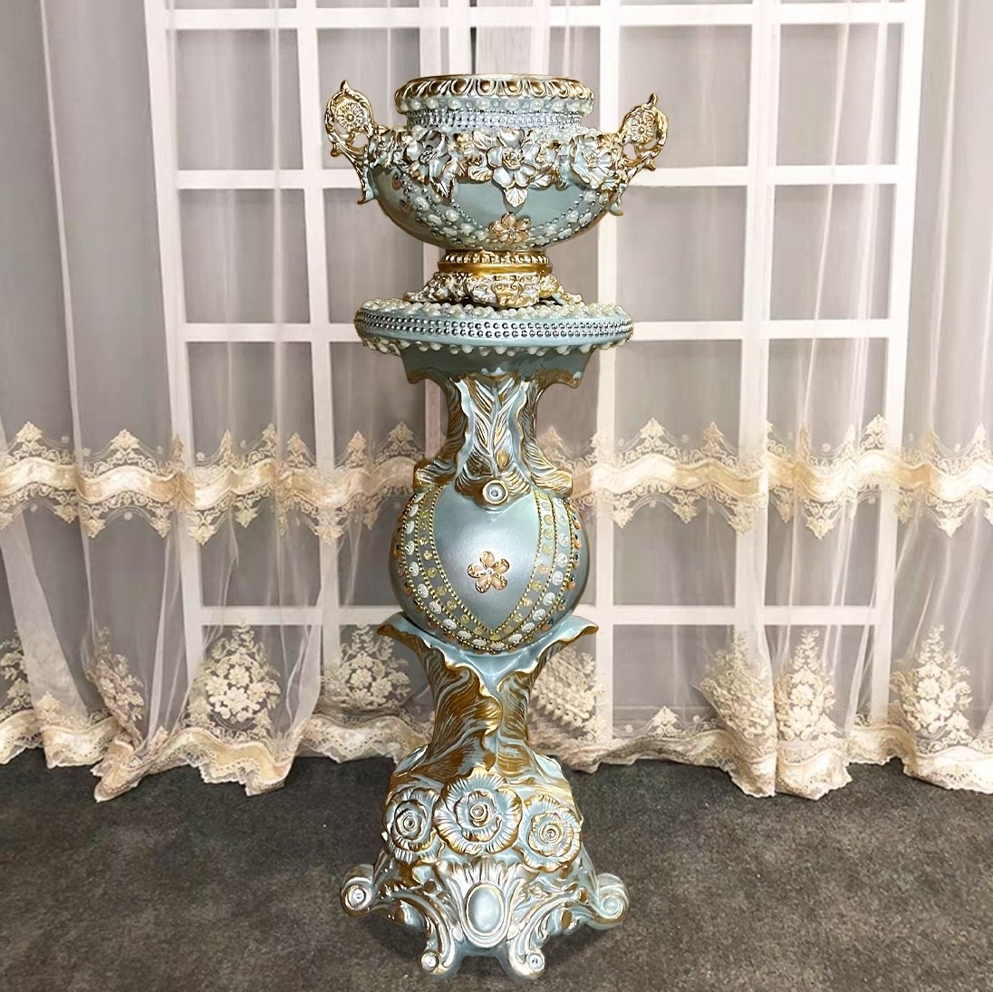 azure decorative roman fiberglass wedding pillar column flower vase display stand for elegant wedding party decoration