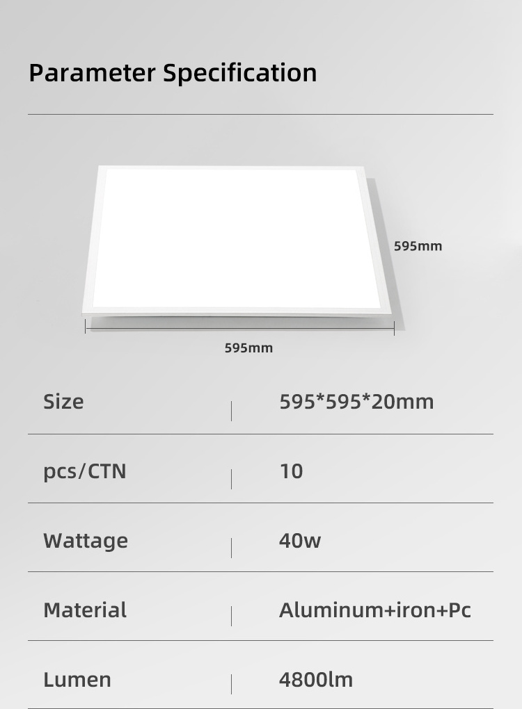 Led light integrated ceiling 60 x 60cm aluminum  40W Recessed Mount Aluminium Led Panel Light 2x2 fixture with 20mm height