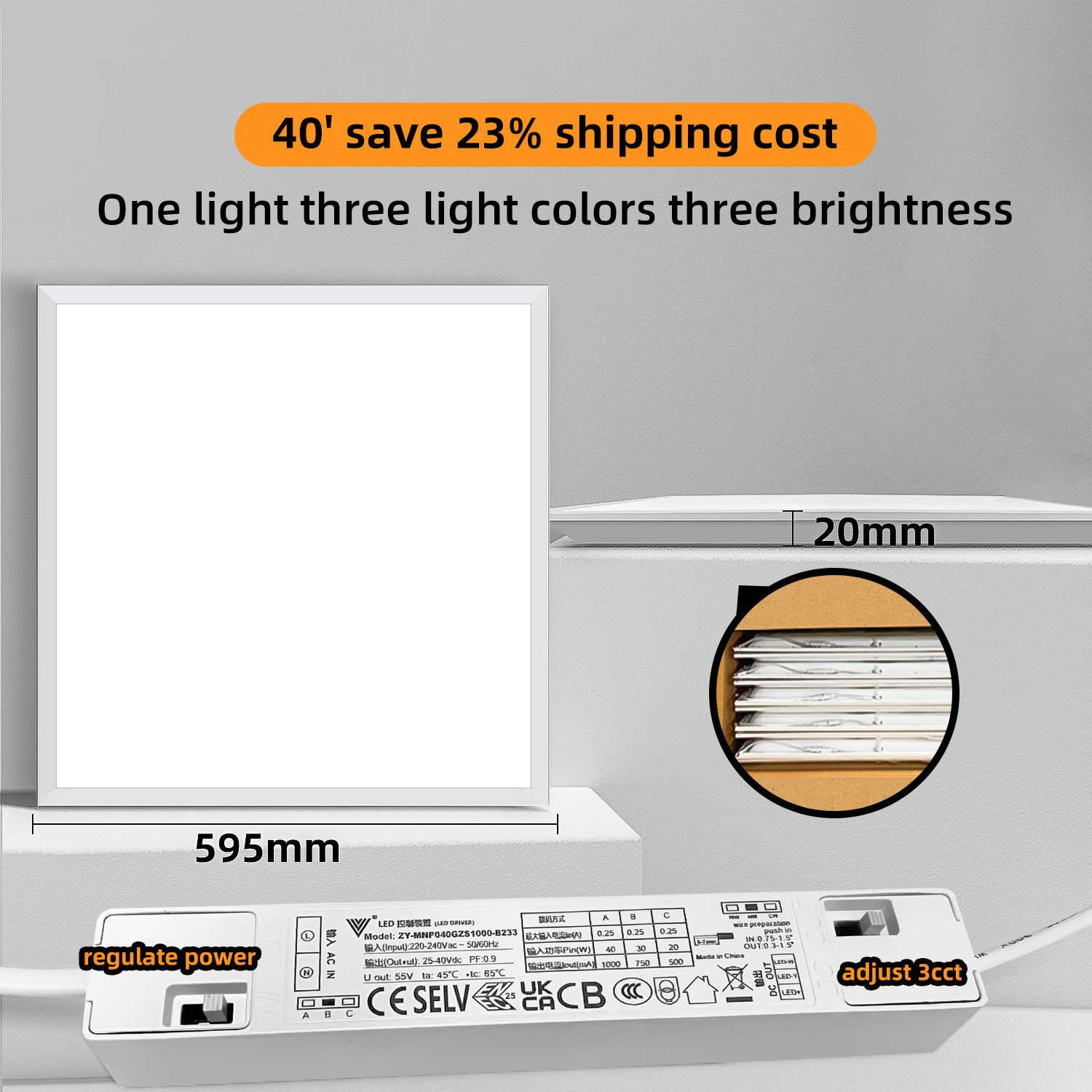 daylight  5000k dimmable led recessed ceiling  square flat  commercial thin panel lights for office