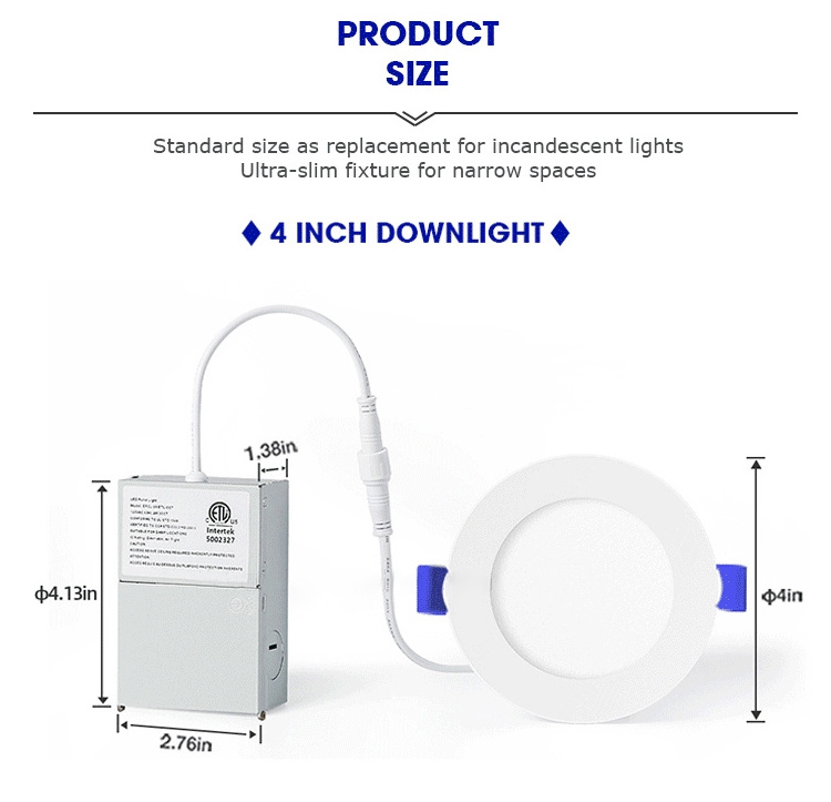 ETL FCC Ultra Thin Panel Lights 4 Inch 9W Smart LED Recessed Ceiling Light With Junction Box