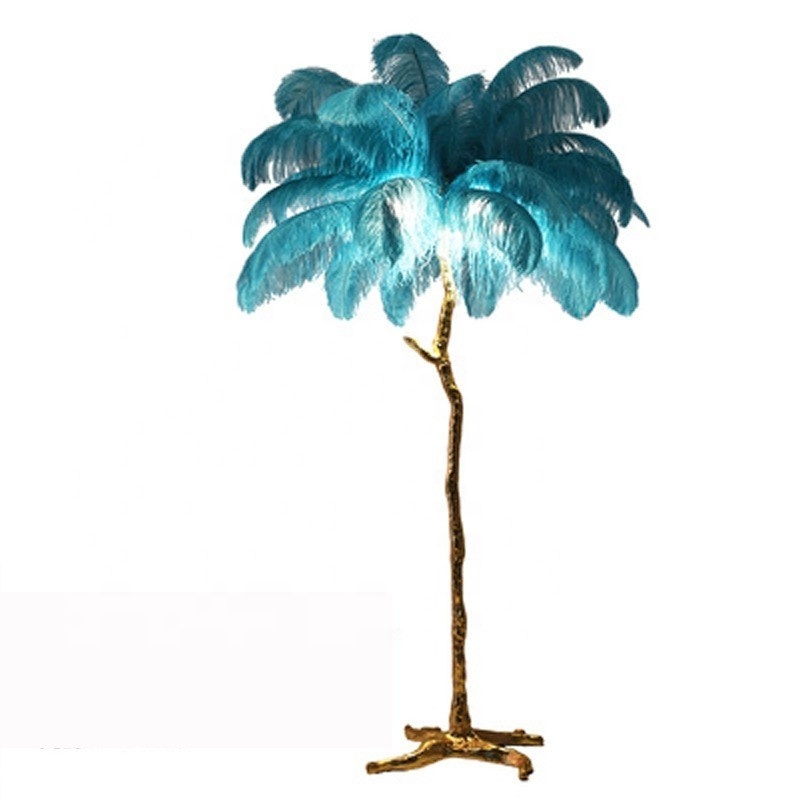 American feather floor lamp Princess bedroom ostrich feather lamp light luxury branches living room tree floor lamp