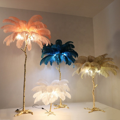 American feather floor lamp Princess bedroom ostrich feather lamp light luxury branches living room tree floor lamp