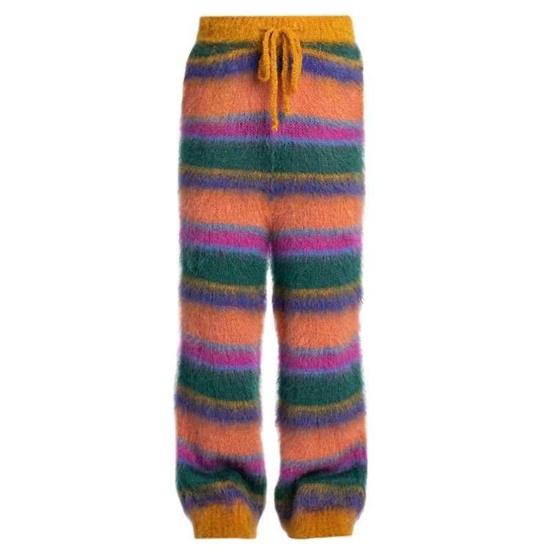 Custom OEM & ODM Men's Loose Pants & Trousers men knitwear Furry knit sweater winter Drawstring warm Knitted mohair pants