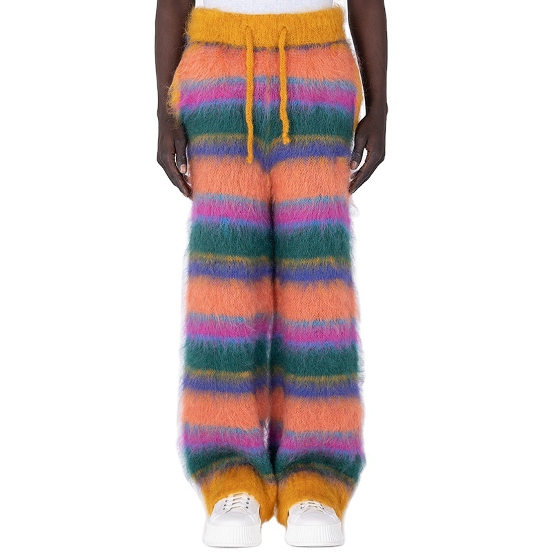 Custom OEM & ODM Men's Loose Pants & Trousers men knitwear Furry knit sweater winter Drawstring warm Knitted mohair pants