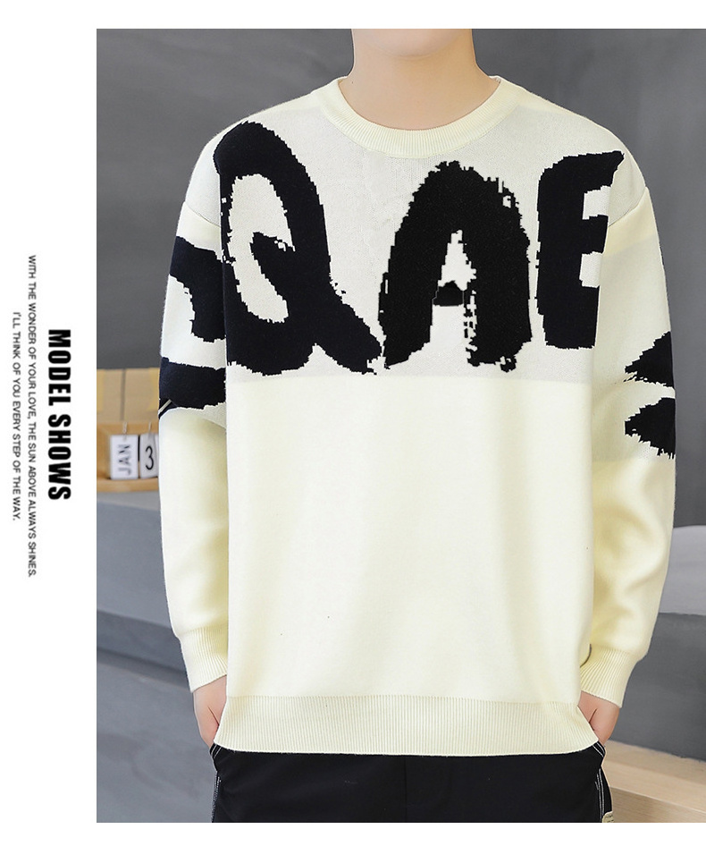 Custom LOGO OEM & ODM men sweater pullover Jacquard pattern Knitted top winter crew neck jumper men knitwear custom knit sweater