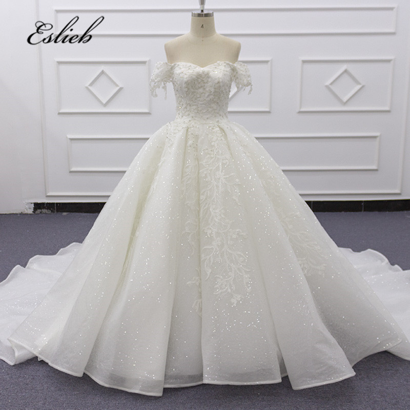 Eslieb 2019  Can be customized weeding dress for wedding Cathedral/ Royal Train long sleeve ivory wedding dress ball gown