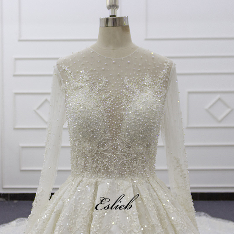 Eslieb 2019  Can be customized weeding dress for wedding Cathedral/ Royal Train long sleeve ivory wedding dress ball gown