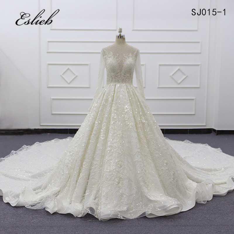 Eslieb 2019  Can be customized weeding dress for wedding Cathedral/ Royal Train long sleeve ivory wedding dress ball gown