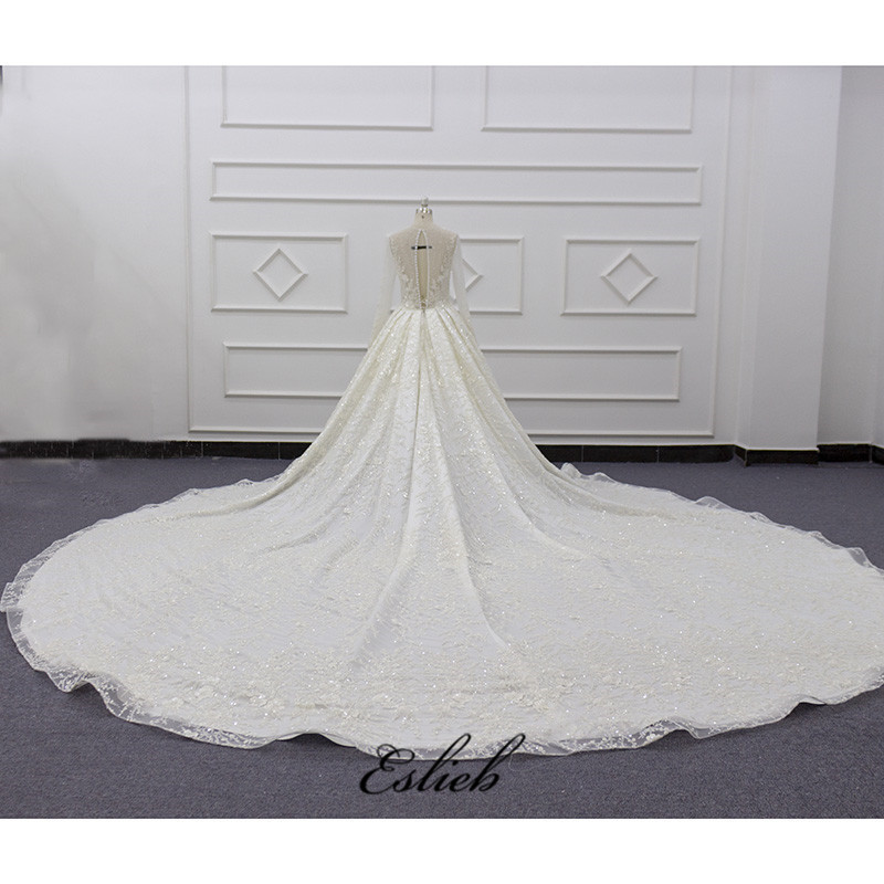 Eslieb 2019  Can be customized weeding dress for wedding Cathedral/ Royal Train long sleeve ivory wedding dress ball gown