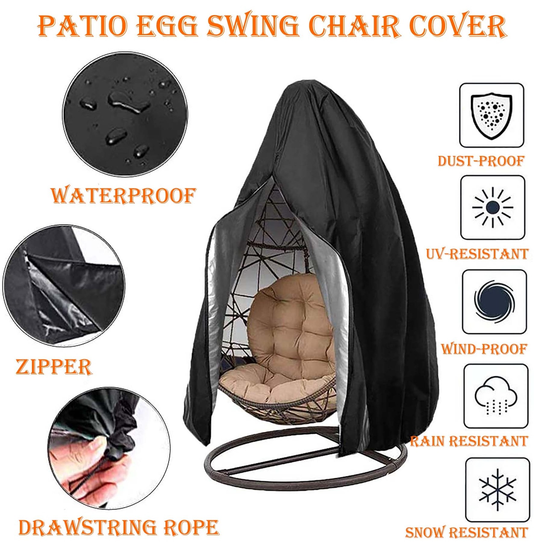 Dus-tproof Waterproof Durable Water Resistant Outdoor Patio Chair Cover Egg Hanging Swing Chair Cover with Zipper