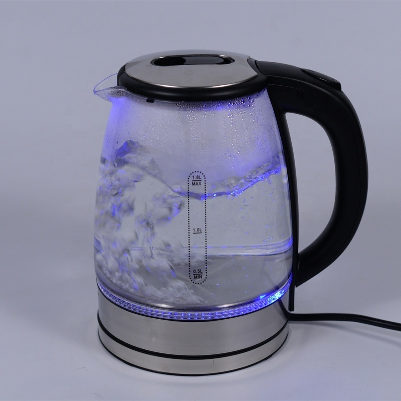 Free Sample Manufacture New Blue Light 110V 1.8L Big Smart Electronic Glass Stainless Steel Tea Water Electric Kettle