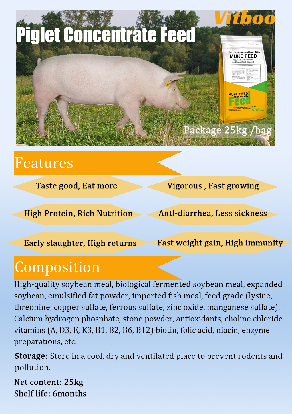 High Quality Pig Food Concentrate Feed  for Swine Feeds premix feed to Africa Tanzania market