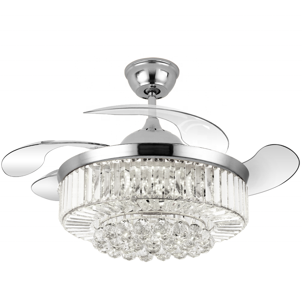 2002E Chandelier fan Ceiling fan light crystal with remote 42 inch 110V 220V retractable fandelier ceiling fan