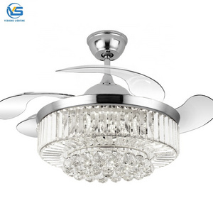 2002E Crystal chandelier ceiling fan with led light 110V 220V 48 inch remote control