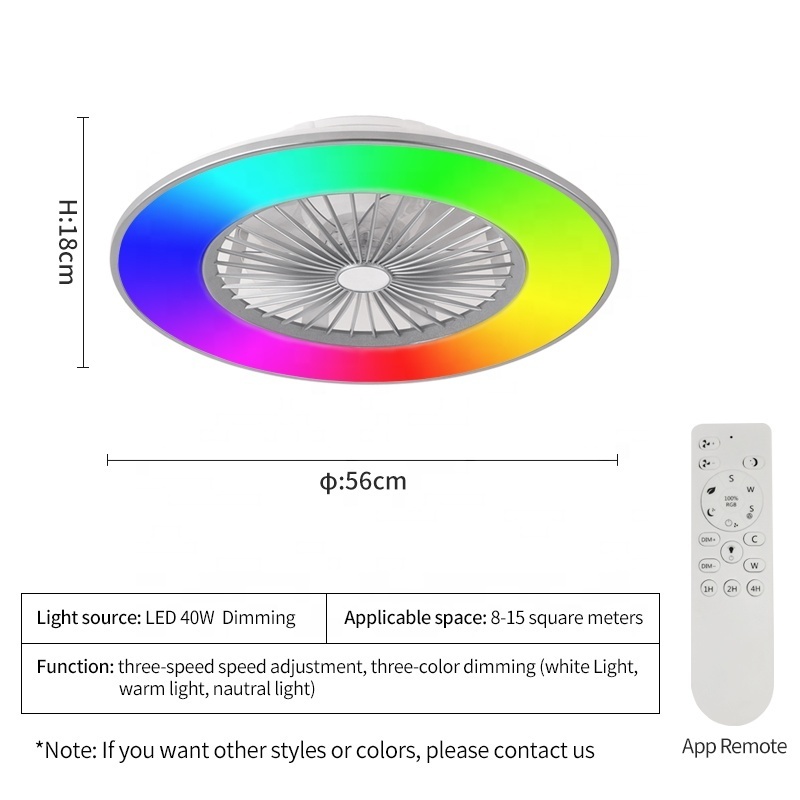 759 smart ceiling fan light with speaker RGB 7 color remote App control