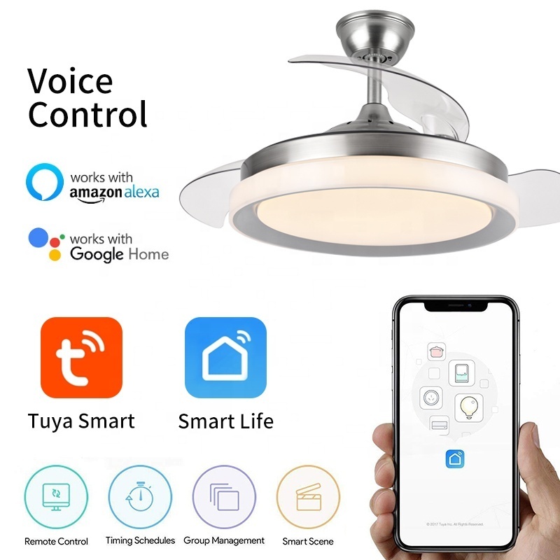 Y002 Modern remote control 42 inch bladeless 110/220v ceiling fans with lights lamp led designer luz con ventilador oculto techo