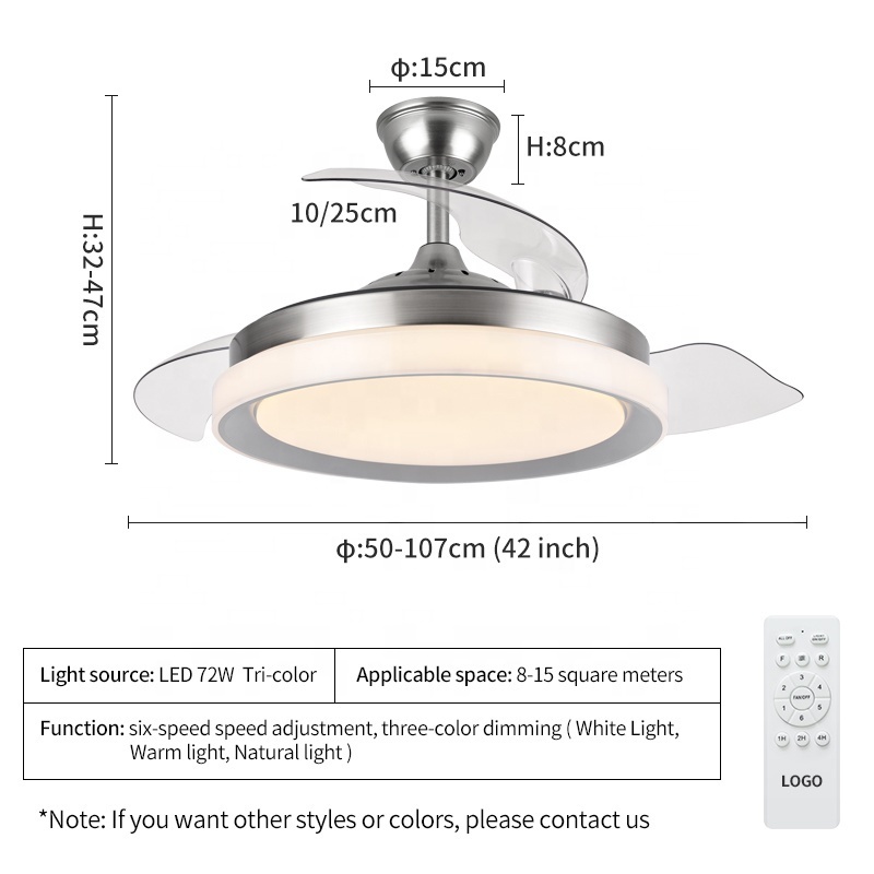 Y002 Modern remote control 42 inch bladeless 110/220v ceiling fans with lights lamp led designer luz con ventilador oculto techo