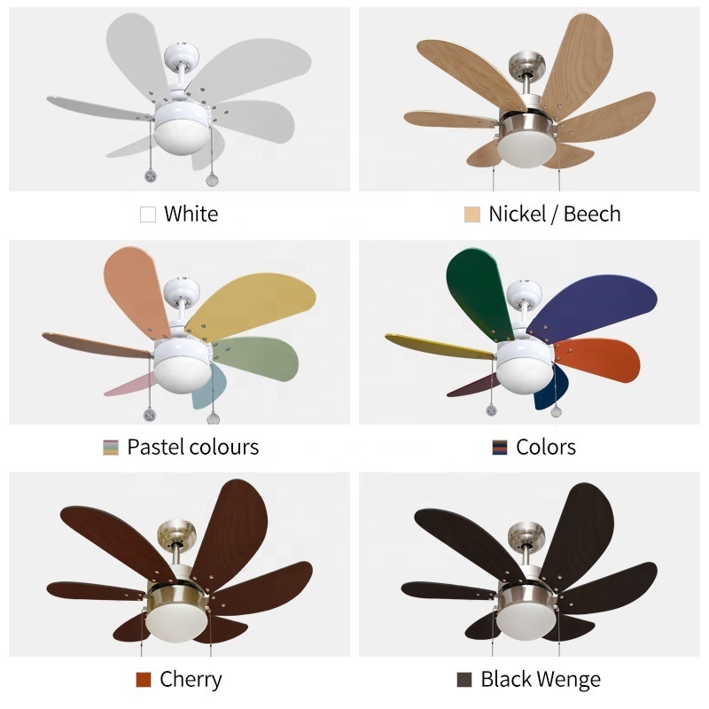 C001 33.5 inch 220v 6 mdf blades ceiling fans with light ac motor pull chain