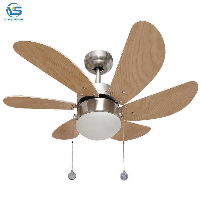 C001 33.5 inch 220v 6 mdf blades ceiling fans with light ac motor pull chain