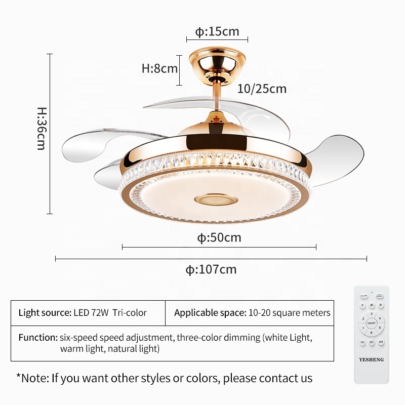 845S 110V 220V 42inch fan ceiling fan hidden blades with speaker