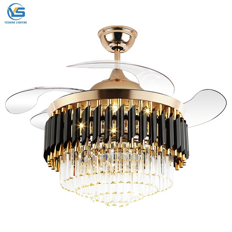 744B chandelier ceiling fan with light with remote 42 inch 3 color with speaker crystal fan chandelier