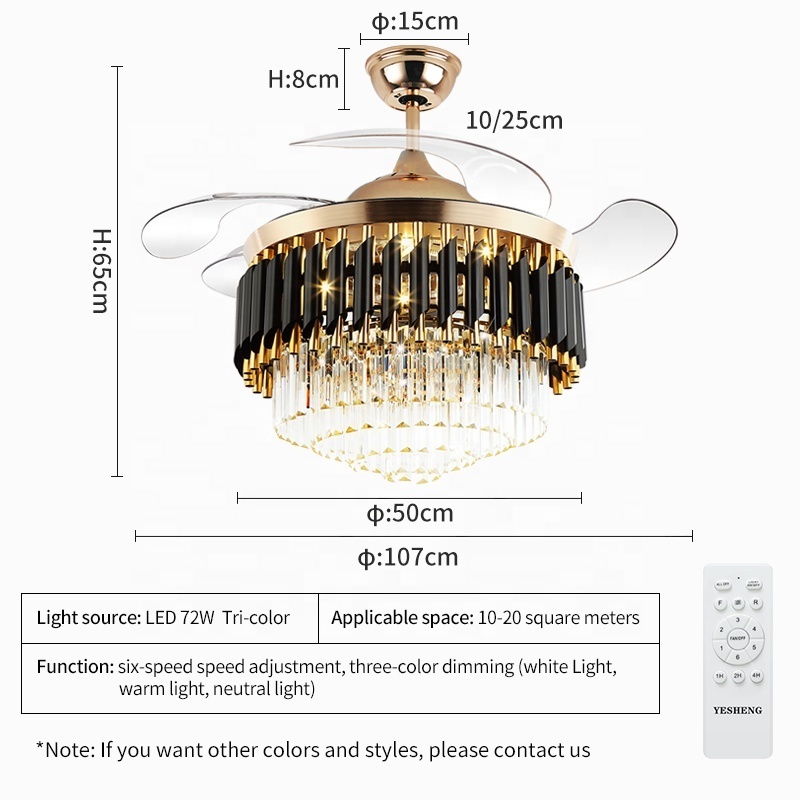 744B chandelier ceiling fan with light with remote 42 inch 3 color with speaker crystal fan chandelier