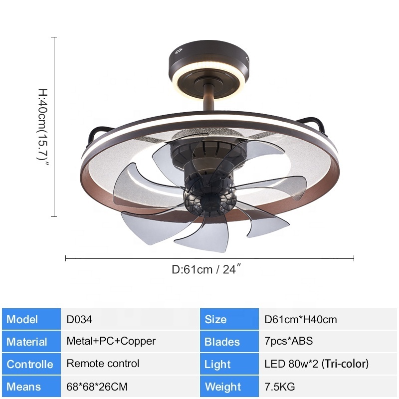 D034 chandelier ceiling fan with light with remote 61cm 3 color  Simplicity fan chandelier