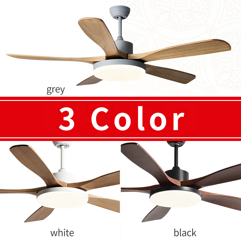 606 DC reversible Solid wood 52inch 5 blade led ceiling fan with light with remote control for home