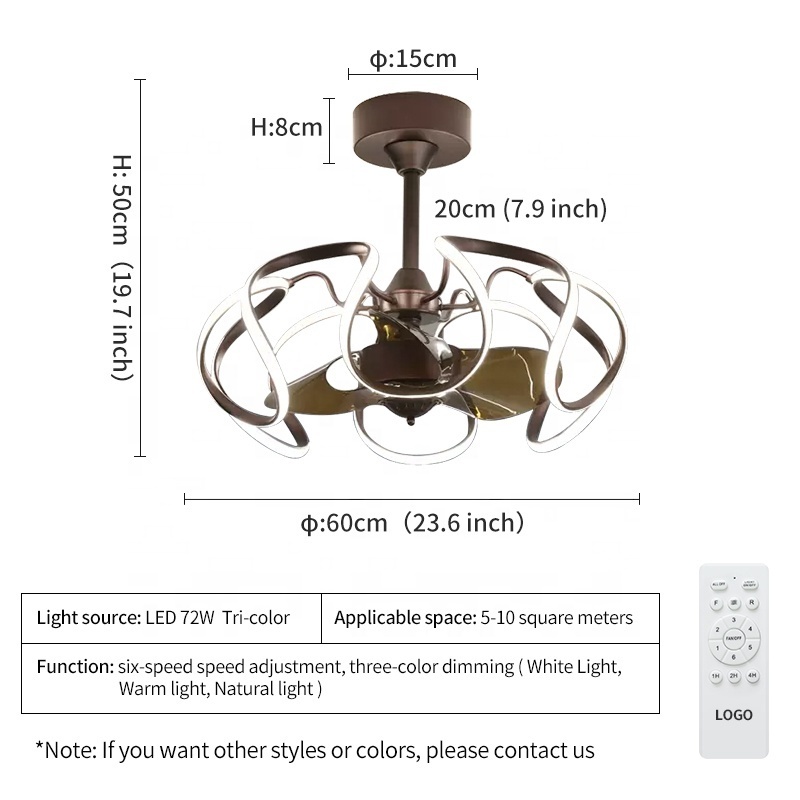 745B chandelier ceiling fan with light with remote 60cm 3 color  Simplicity fan chandelier