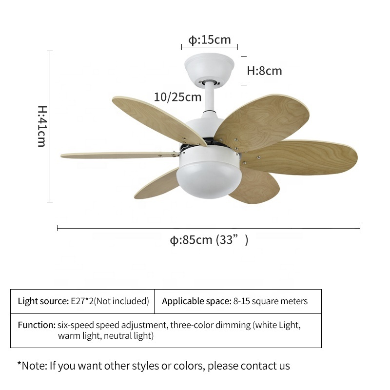 C075 33 inch ceiling fan with light kit  with remote control 6-blades MDF fan light