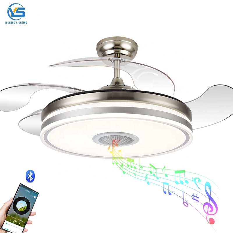 2019S Ceiling fan with LED light 36W 110v DC motor with Speaker 3 color with memory retractable blades 6 speeds remote control