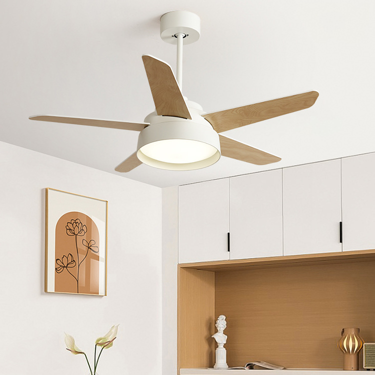 2024 Simple Modern 52inch Dc Motor 24w 5 Speeds Remote Control Bedroom Kids Room Quiet Decorative Electric Led Ceiling Fan Light