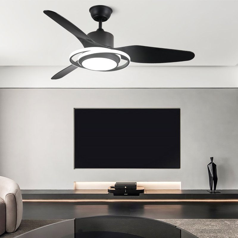 High Quality Modern Black Smart Flush Mount Abs Blade Roof Remote Control Chandelier Led Electric Ceiling Fans With Light