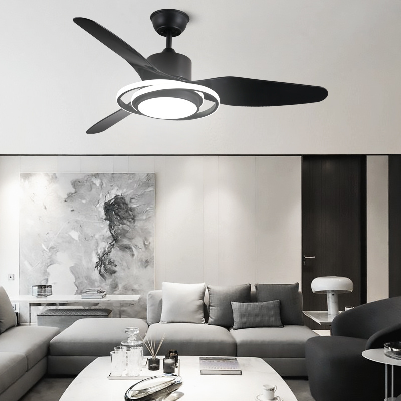 High Quality Modern Black Smart Flush Mount Abs Blade Roof Remote Control Chandelier Led Electric Ceiling Fans With Light