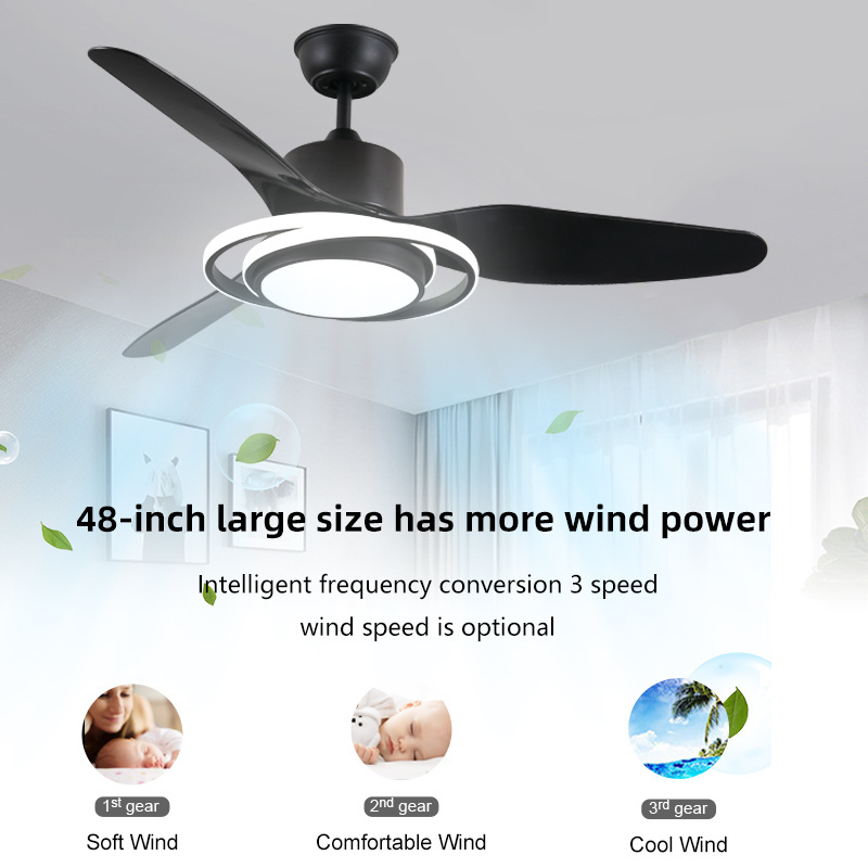 High Quality Modern Black Smart Flush Mount Abs Blade Roof Remote Control Chandelier Led Electric Ceiling Fans With Light