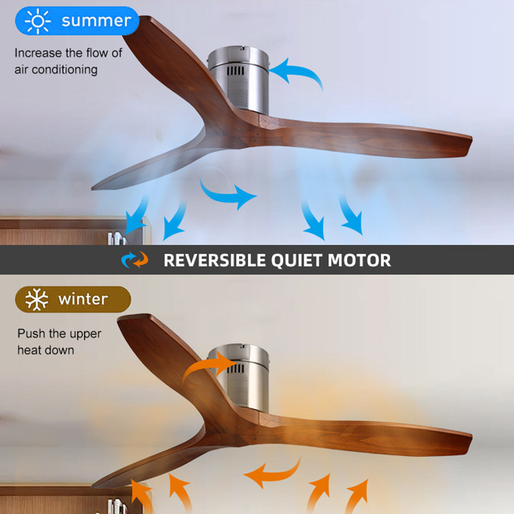 Morden Popular Smart Fans Light Three Solid Wood Blades Fandelier 52inch DC Motor Remote Control Led Ceiling Fan with Lamp 100