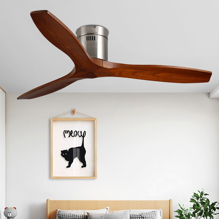 Morden Popular Smart Fans Light Three Solid Wood Blades Fandelier 52inch DC Motor Remote Control Led Ceiling Fan with Lamp 100