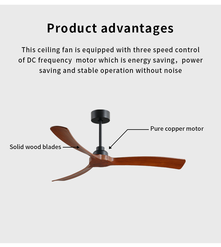 Retro Style 52-inch Remote Control Lightless Ceiling Fan Black Modern Bedroom Fan Solid Wood LED Ceiling Fan Light Electric TT