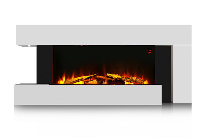 Modern wood decorative wall heater, insert LED flame hanging remote control electric fireplace