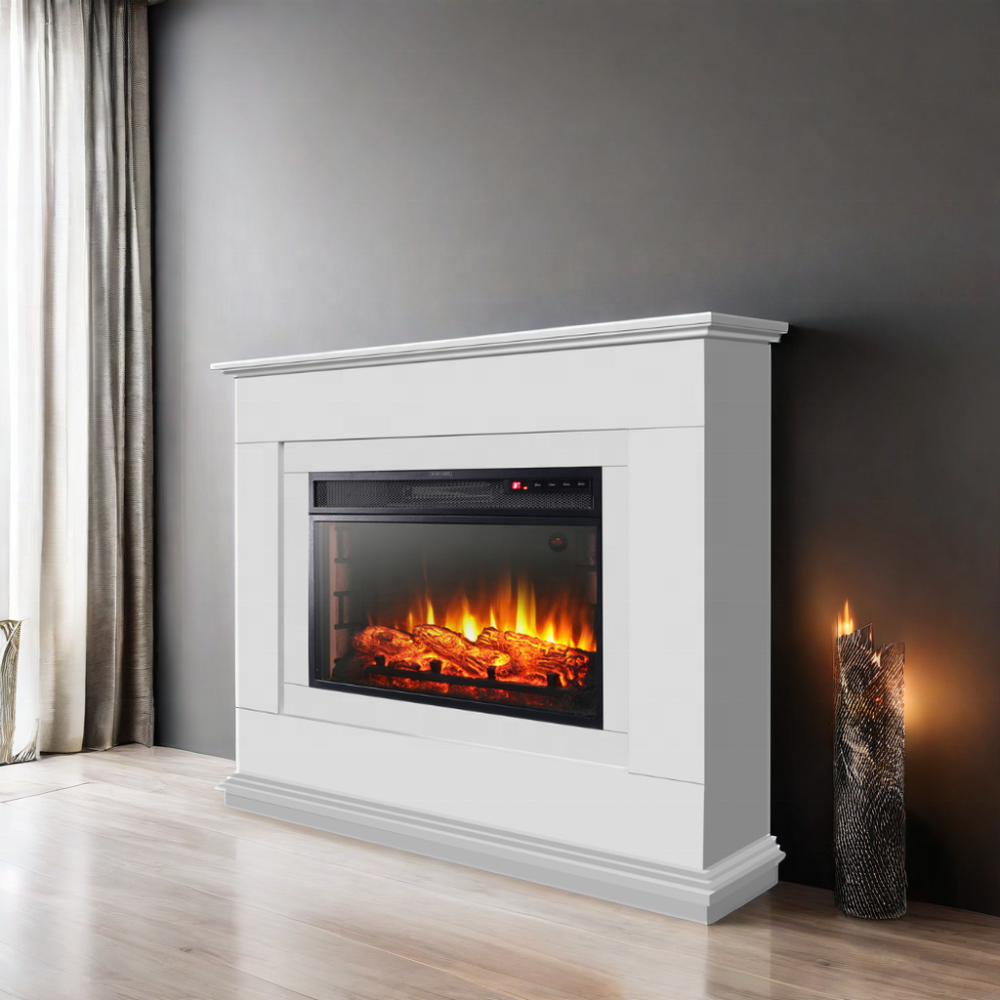 28-Inch Modern White Electric Fireplace Mantel Wall-Mounted 2000W Overheating Protection 1500W Corner Electric Fire Decoration