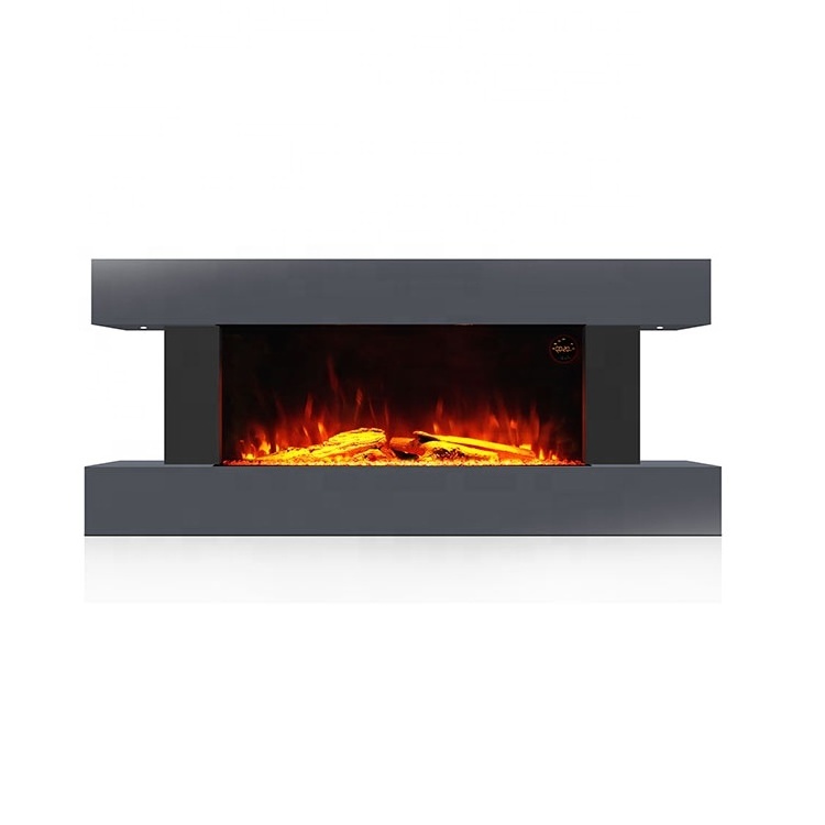 52-Inch Classic Grey Wooderm Electric Fireplace Wall Mounted Decor Household Hotel Overheat Protection Deodorization Functions