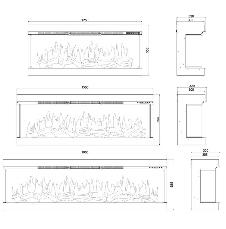 High quality artificial fake flame glass recessed or freestanding Built-in glass electric fireplaces 3 sides