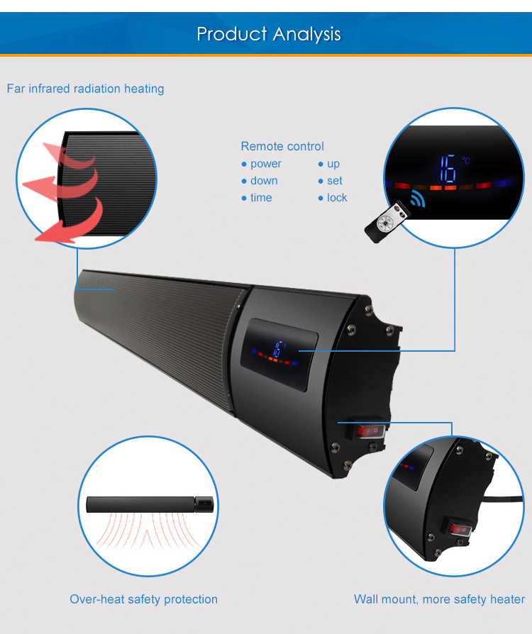 IP44 Outdoor Garden Far Infrared Radiant Heater Electric Ceiling Or Wall Mounted Heat Strip Panel 1800w Infrared Heater