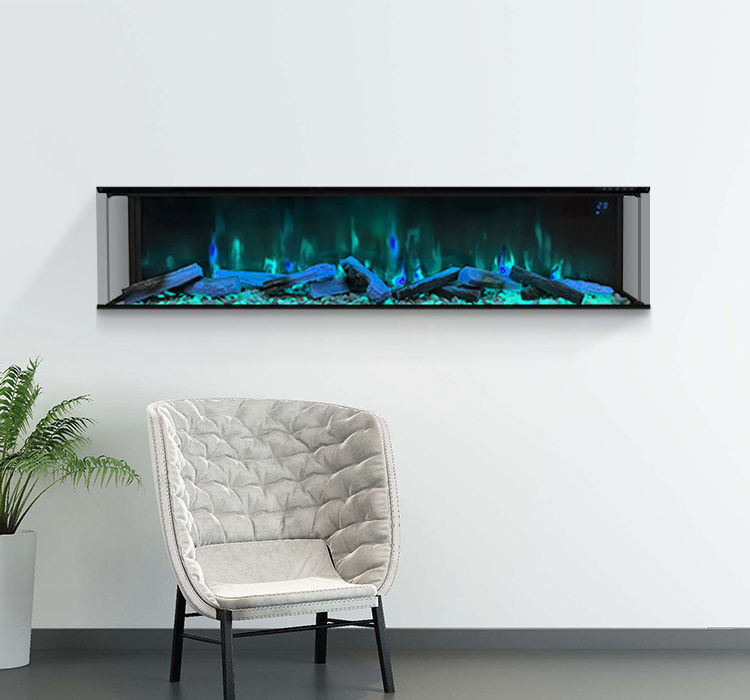 High quality custom artificial flame tempered glass recessed or freestanding 3 sided glass electric fireplace