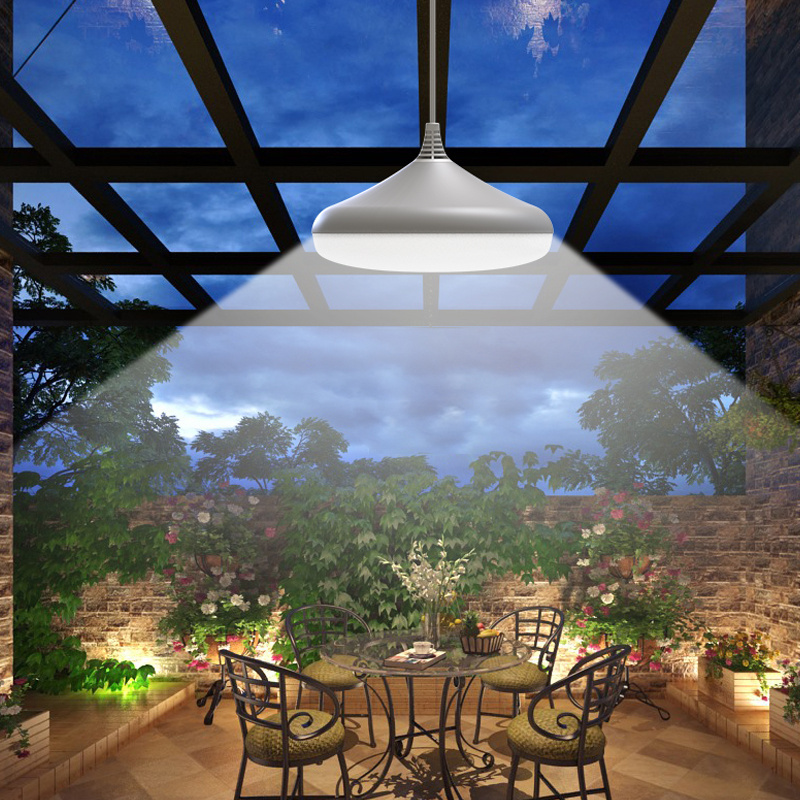 Outdoor Solar Powered Metal Shade LED Waterproof Rotatable Pendant Hanging Shed Lighting