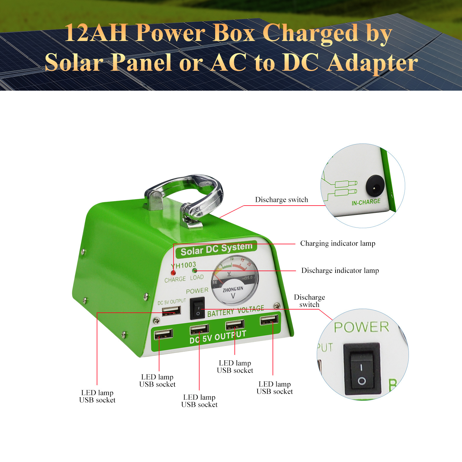 30W 11V multifunctional Foldable small solar panel Green lighting kit /solar bulb lighting system/for home /indoor / camping