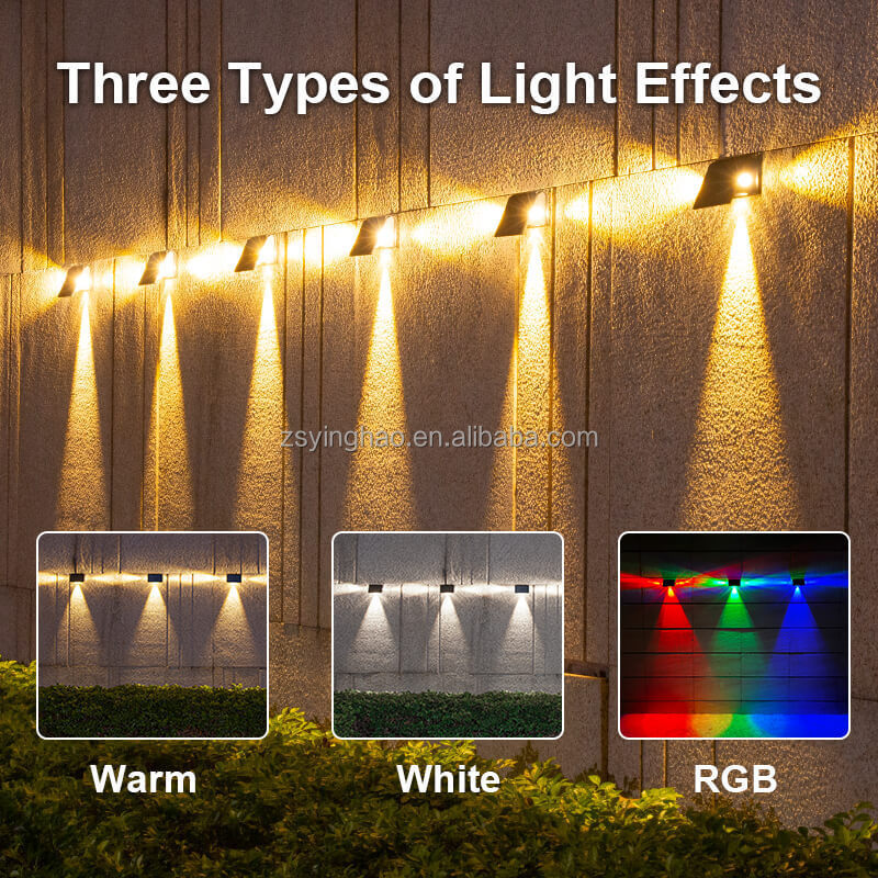 New Warm White Rgb Outside Decor Solar Wall Light Yard Waterproof  Led Garden Exterior Outdoor Wall Lamps Solar