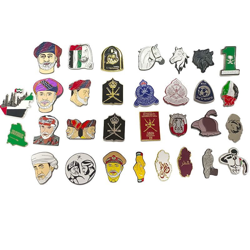 Free Mould  UAE Animal Cool Boy Saluted Soft Enamel Metal Mobile Phone Badges With Sticker