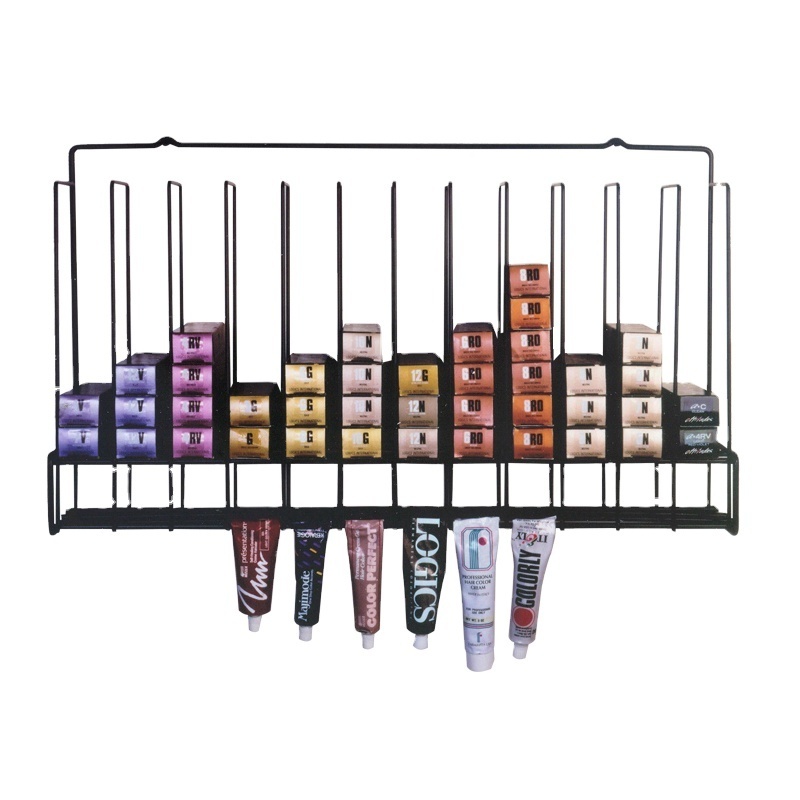 Custom Metal Wire Black Wall Mount Salon Slot Wall Rack Hair Color Tube Storage Rack Hair Dye Display Rack