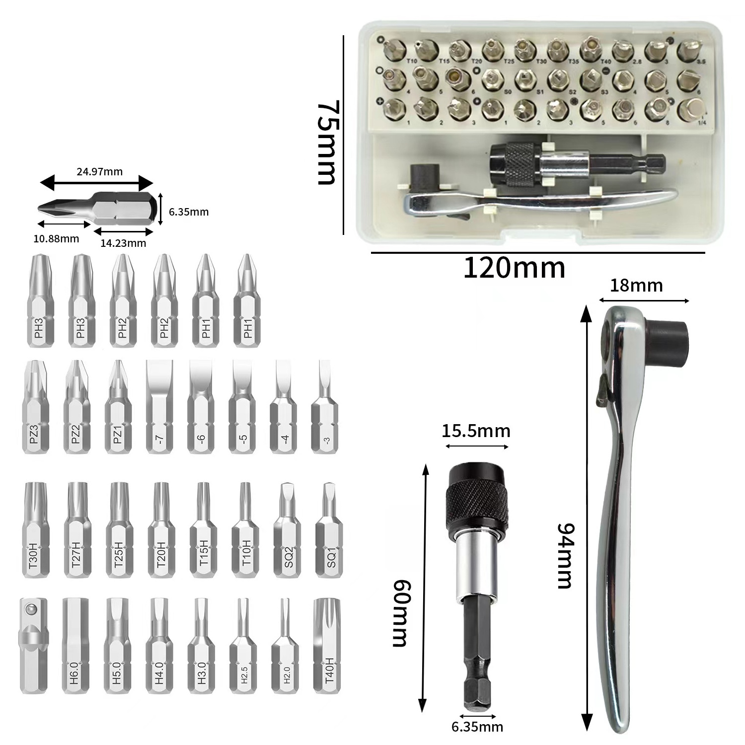 32 in 1 narrow space ratchet screwdriver with bidirectional forward and reverse rotation L-shaped elbow corner disassembly screw